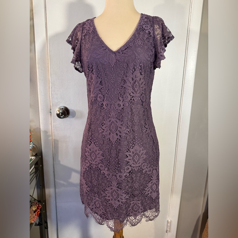 Francesca's Collections Purple Lace Midi Dress